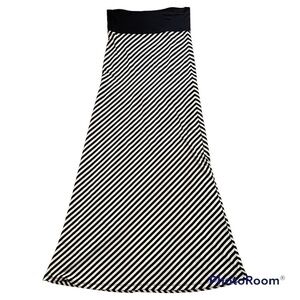 Black & white striped maxi skirt with wide black waist band, M.